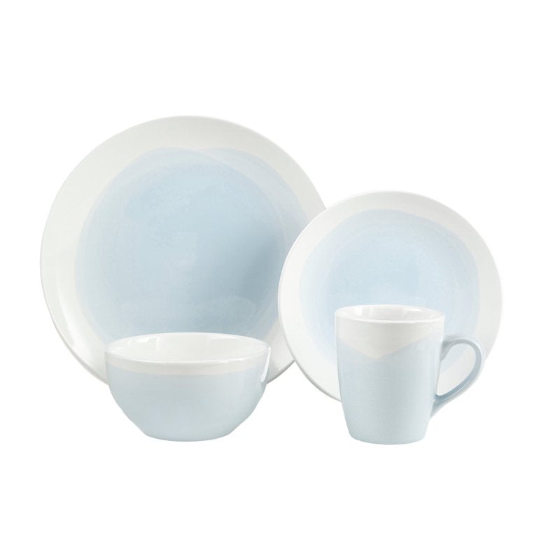 Mint & White Round Stoneware Dinnerware Set - 16-Piece