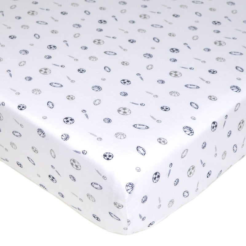 Crib Sheet - Navy Gray Sports Fitted 28x52 Inches, Soft Breathable Cotton Jersey, Toddler Bed & Crib Mattress Cover - Variation of Sports