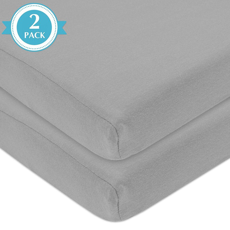 Gray Fitted Mini Crib Sheets 38x24 Inches - 100% Cotton Jersey, Soft & Breathable, Snug Fit for Pack N Play