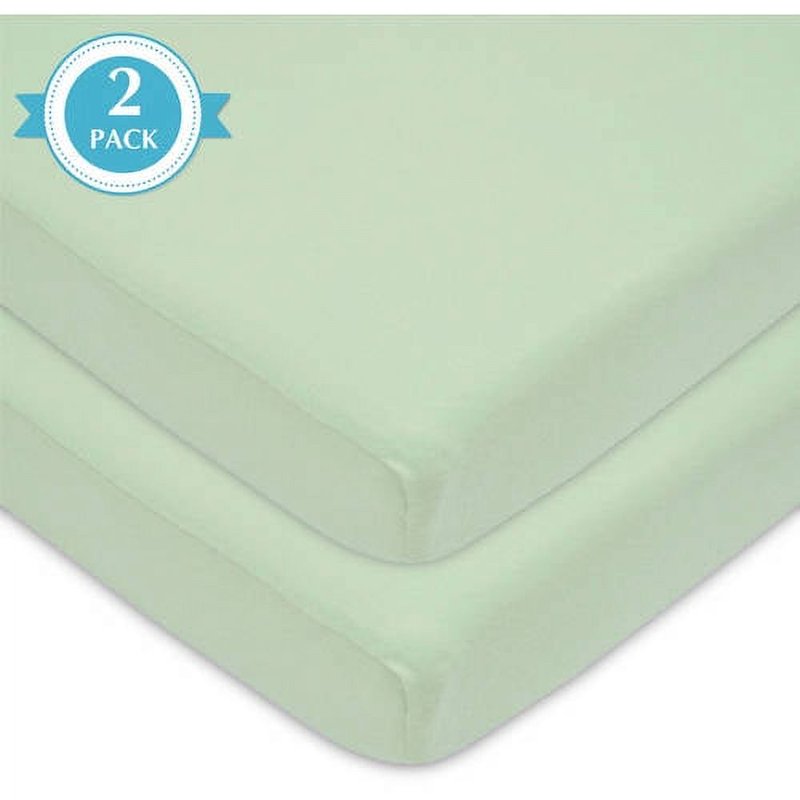 Fitted Cotton Pack and Play Sheets 39x27 Inches - Soft Breathable Baby Bedding - Celery