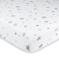 Baby Playard Sheet with Stars - White and Gray 39x27 Inches, 100% Cotton Fitted Mattress Cover