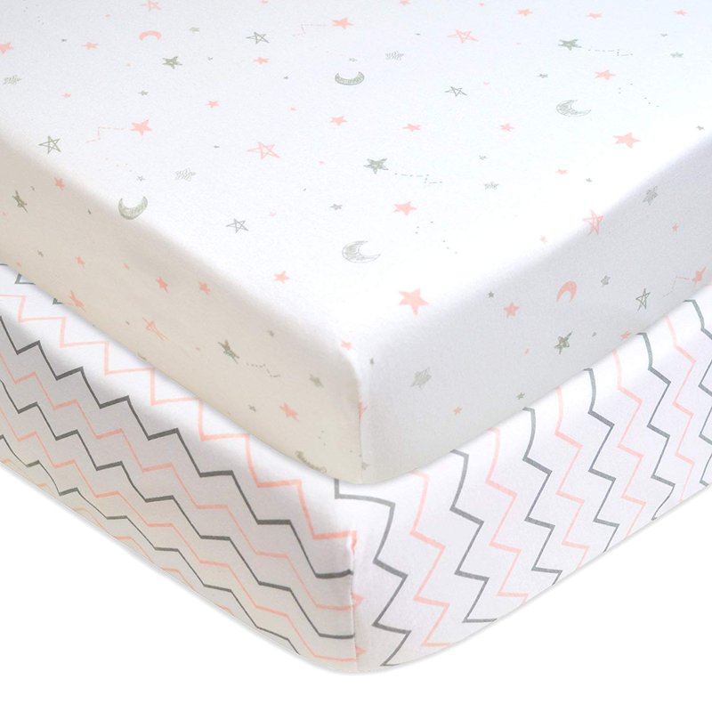 Pink Stars/Zigzag Fitted Mini Crib Sheet 24 x 38 Inches - Cotton Jersey