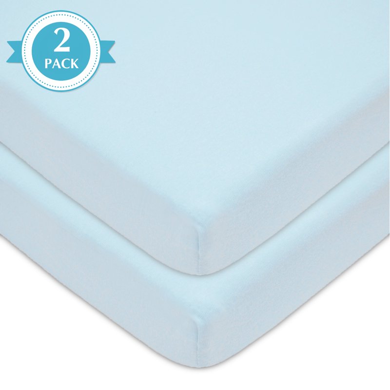 Blue Fitted Pack and Play Sheets 27x39 Inches - 100% Cotton, Soft & Breathable
