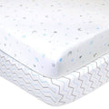 Crib Sheets 2 Pack - 100% Cotton Fitted Bed Sheets for Baby Cribs & Toddler Beds, Blue Stars & Zigzag, 52 x 28 Inches