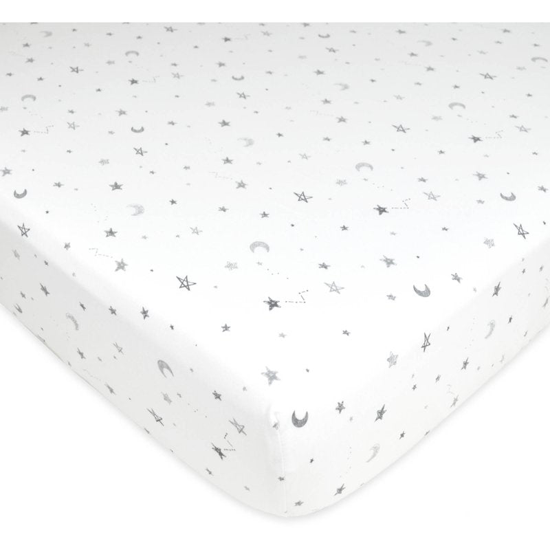Crib Sheet 28x52 Inches with Stars and Moons - Hypoallergenic Cotton Fitted Bed Sheet, Gray Nursery Bedding, Variation: Stars/Moon