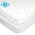 Fitted Crib Sheets 2 Pack - 100% Cotton, Hypoallergenic, Gray Stars & Zigzag, 52x28 Inches - Soft & Breathable Baby Bedding