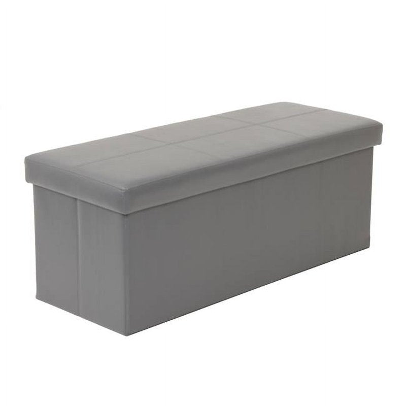 Foldable Tufted Storage Bench - Gun Gray Vinyl, 43"