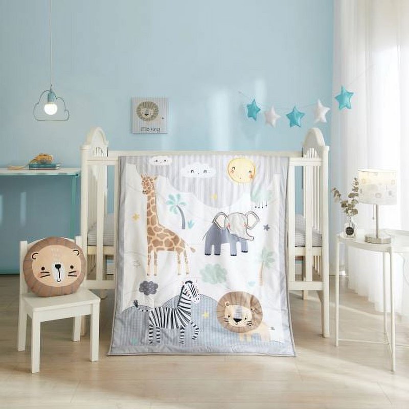 Kids Safari Baby Crib Bedding Set - Grey & White Unicorn Design