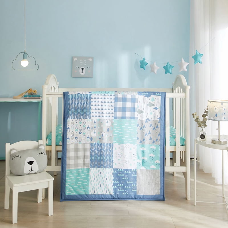 American Kids Woodland Baby Crib Bedding Set - Blue & Green Unicorn