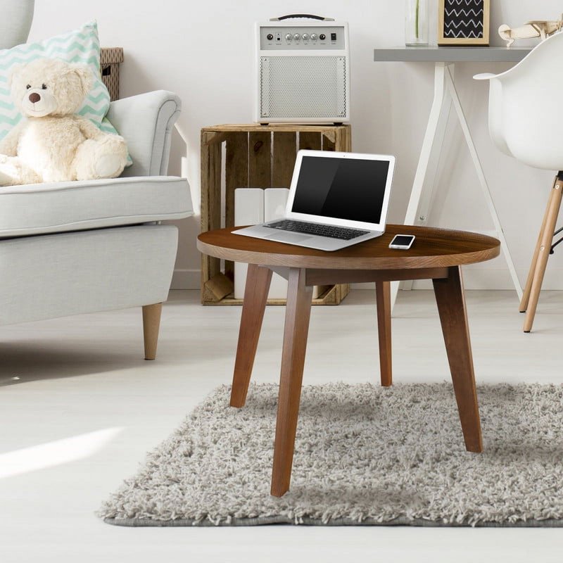 24" Round Solid Wood Coffee Table - Walnut Finish