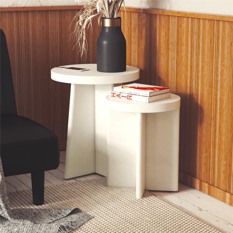 Liam Round End Tables Set of 2 - Faux Plaster Finish