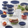 30-Piece Clear Glass Food Storage Set with Navy Lids