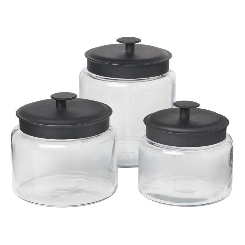 Glass Storage Jars with Black Metal Lids - 3 Piece Set