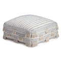 Anji Mountain Beige & Gray Cotton Polyester Square Pouf - Handmade Home Ottoman