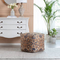 Anji Mountain Blue Jacquard Woven Polyester Square Pouf - Tofino Orange