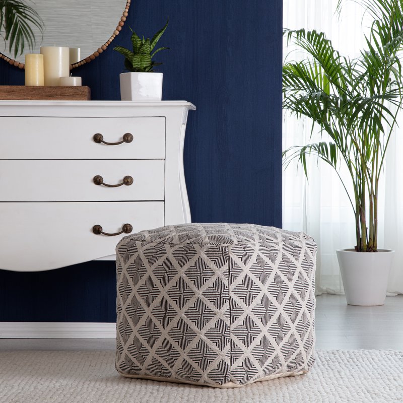 Carondelet 20-Inch Square Pouf Ottoman - Black & Ivory, Handmade, Durable