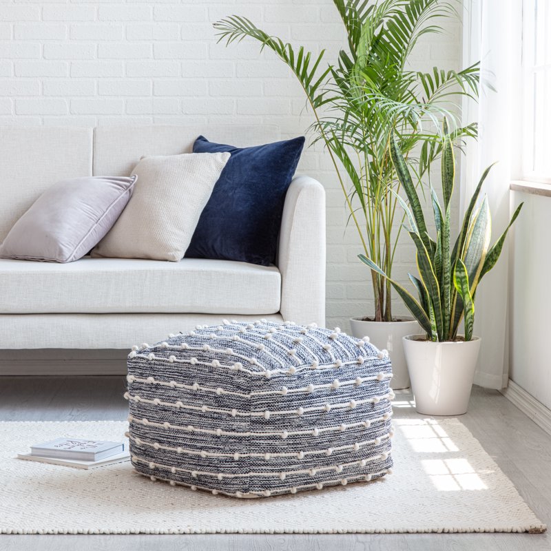 Anji Mountain Cotton Polyester Square Pouf - Blue & Ivory