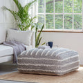 Anji Mountain Cotton Square Pouf - Ivory & Gray Handmade Ottoman