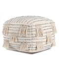 Beige Anji Mountain Cube Striped Woven Pouf - Handcrafted Style & Durable Comfort