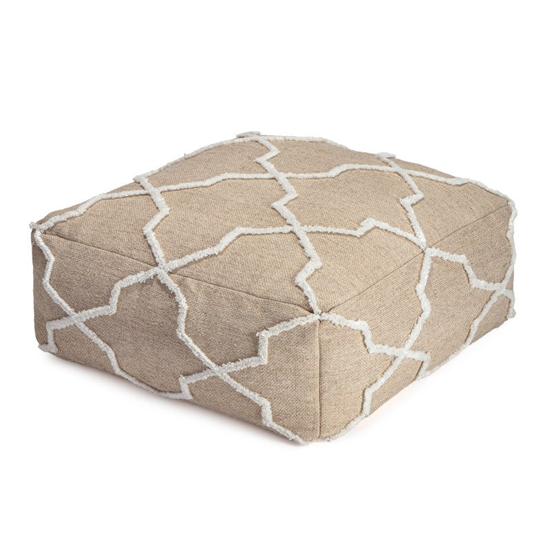 Anji Mountain Jute Cotton Polyester Square Poufs - Brown & Ivory