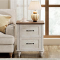 Antique White End Table with Charging Station & 2 Drawers