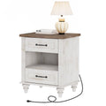 Antique White Nightstand with Charging Station & 2 Drawers