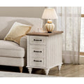 Antique White End Table with Drawer & Charging Station