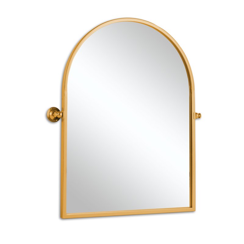 Small Gold Arched Wall Mirror 36x24 Inches - Elegant Iron Frame, Shatterproof Design