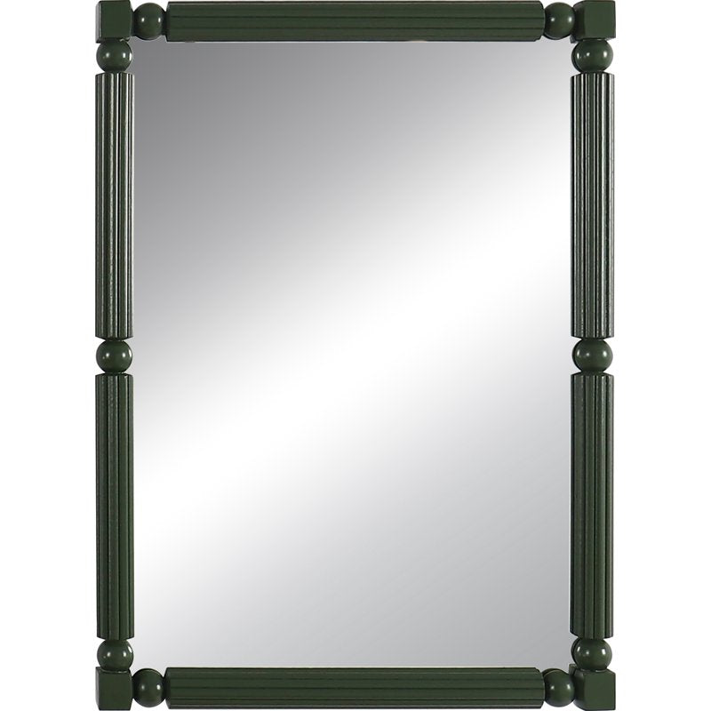 Green Fluted Wood Wall Mirror 22x30 Inch - Decorative Vanity Mirror for Bathroom Bedroom Entryway