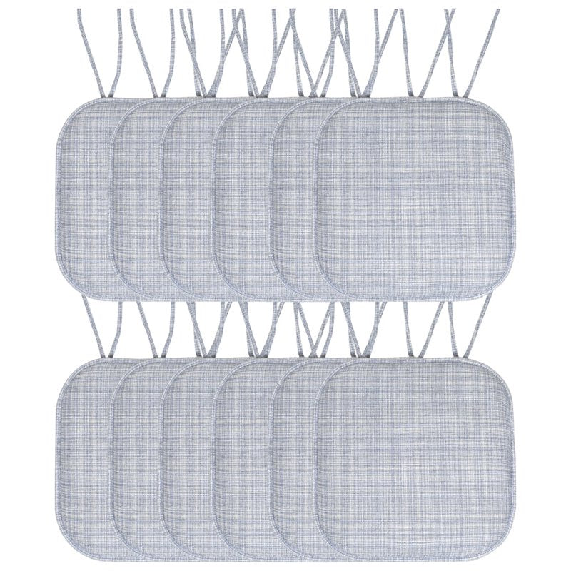 Memory Foam Non-Slip Chair Cushion Pad with Ties - 12 Pack, Silver Blue