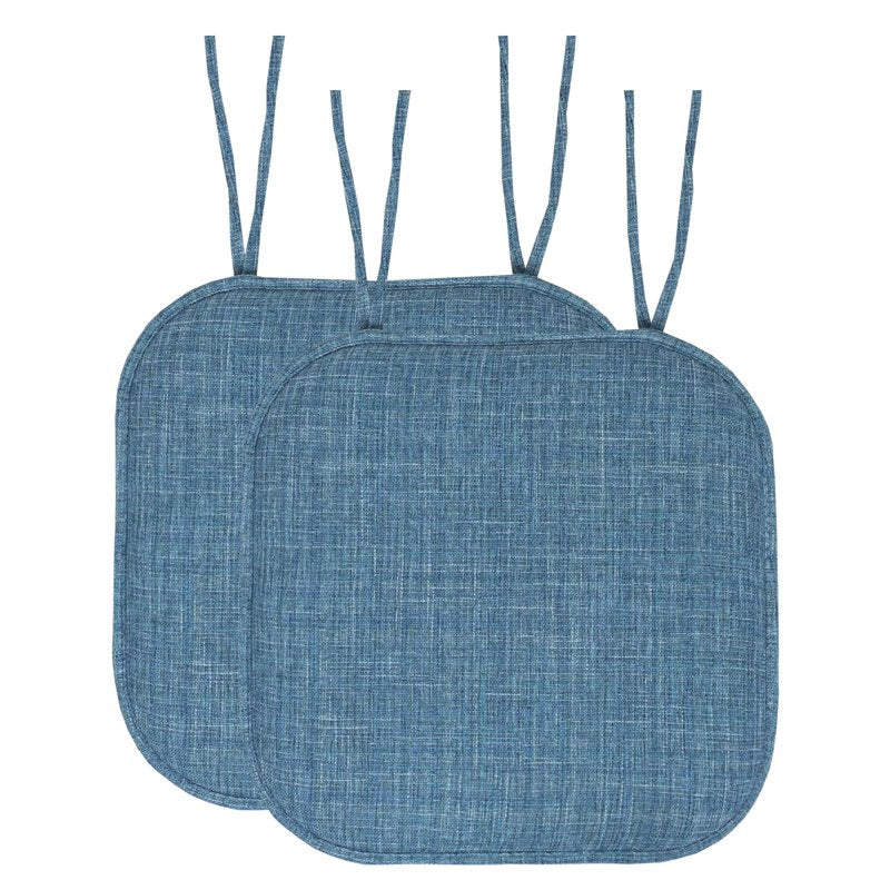 Memory Foam Non-Slip Chair Cushion Pad with Ties - 2-Pack Blue Multi