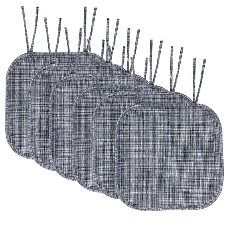 Memory Foam Non-Slip Chair Cushion Pad with Ties - 6 Pack, Blue Black