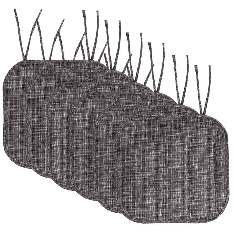 Memory Foam Non-Slip Chair Cushion Pad with Ties - 6 Pack, Gray Black