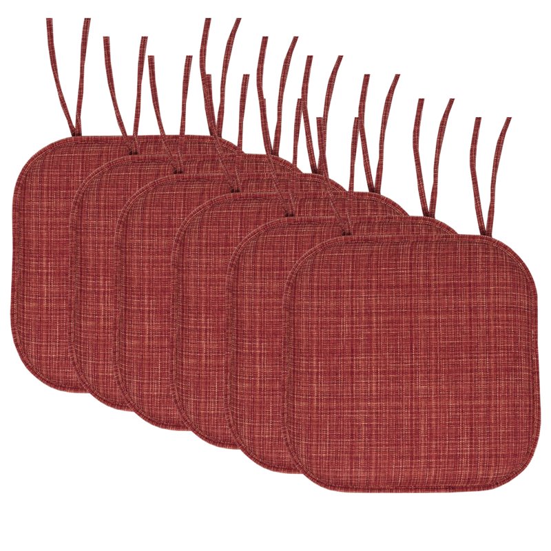 Memory Foam Non-Slip Chair Cushion Pad with Ties - 6-Pack Burgundy Multi
