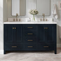 ARIEL Cambridge 60 Inch Midnight Blue Double Bathroom Vanity with Solid Wood Frame and White Quartz Top