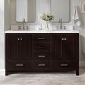 ARIEL Cambridge 60 Inch Espresso Bathroom Vanity Double Sink Solid Wood Quartz Countertop