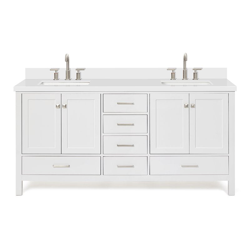 Ariel Cambridge 73-Inch Double Sink Vanity with White Quartz Countertop - White Variation
