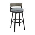 Outdoor Patio Swivel Bar Stool - Aluminum & Wicker, Grey Cushions, Bar Height
