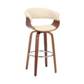 30" Bar Height Swivel Brown Faux Leather & Walnut Wood Stool