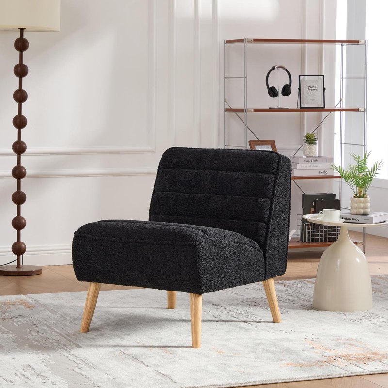 Black Armless Accent Chair - Upholstered Chenille with Rubber Wood Legs