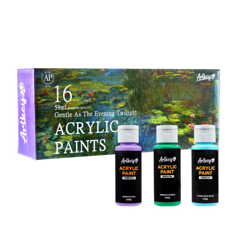 Artkey Acrylic Paint Set - 16 Colors, Water-Based Artist Kit for Professionals & Beginners