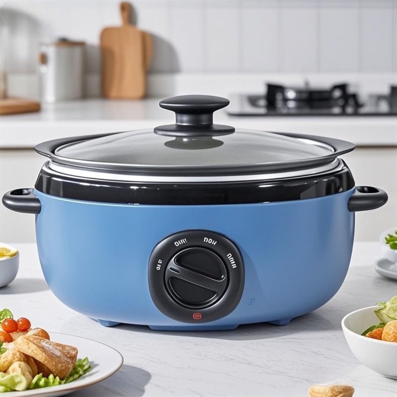 6.5 Quart Slow Cooker with Glass Lid & Adjustable Temperature Control - Blue