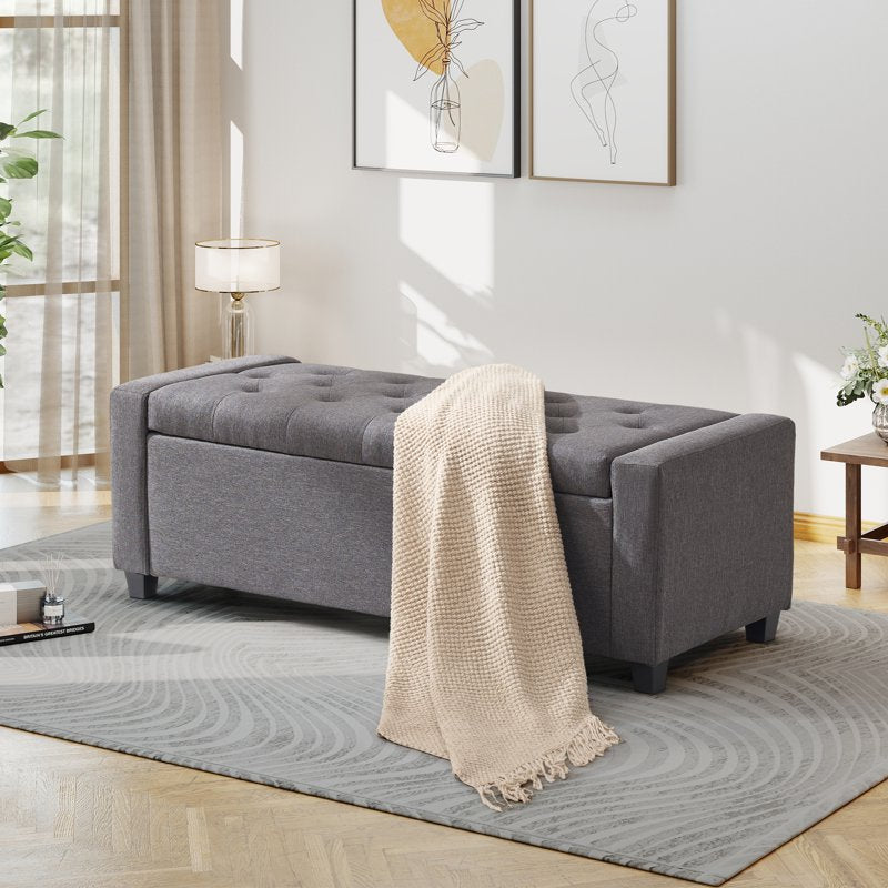 48" Upholstered Storage Ottoman Bench - Faux Linen, Multiple Colors