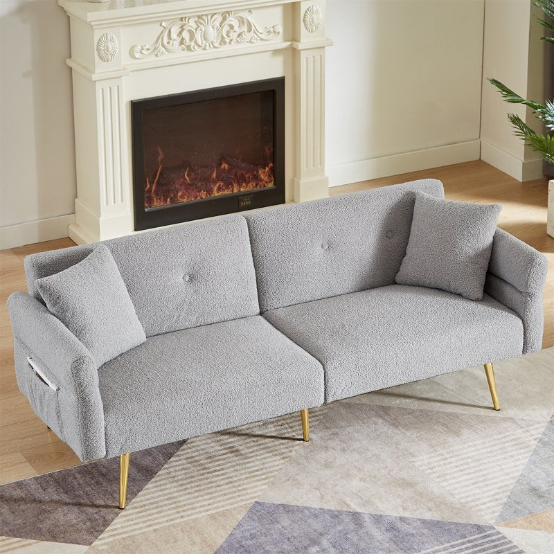 79" Convertible Futon Sofa Bed with Adjustable Arm & Pillows