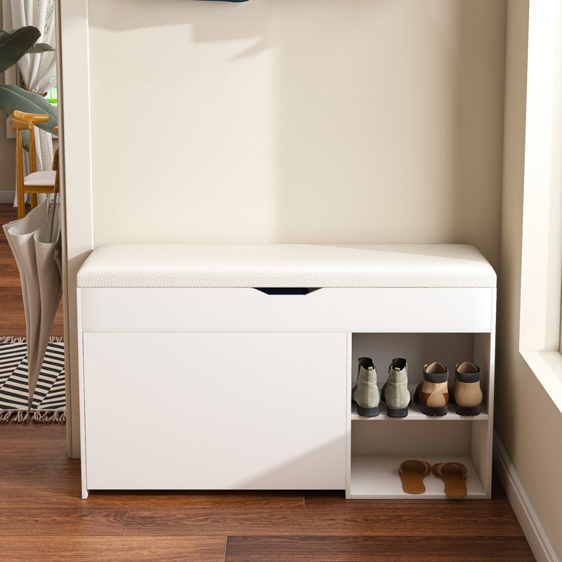 Shoe Storage Bench with Adjustable 3-Tier Shoe Rack - White