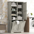 Oak Tall Storage Cabinet with 2 Tilt-Out Laundry Baskets - Freestanding Organizer