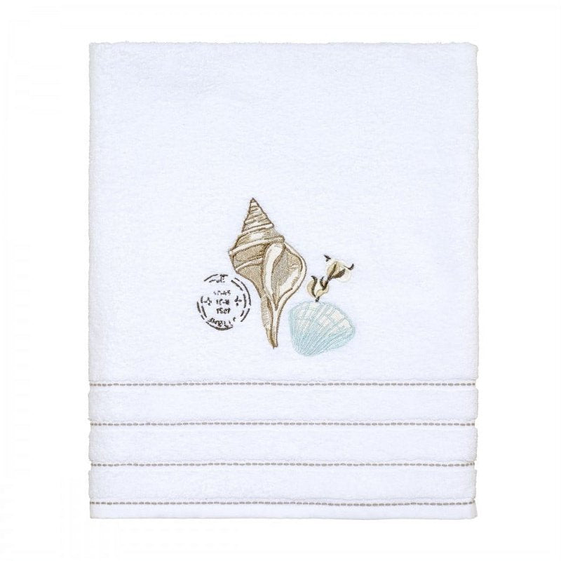 Farmhouse Shell Bath Towel - 100% Cotton, Embroidered Design