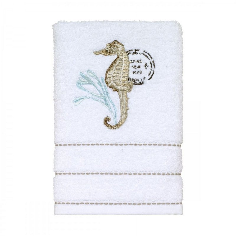 Farmhouse Shell Hand Towel - White Cotton with Embroidery