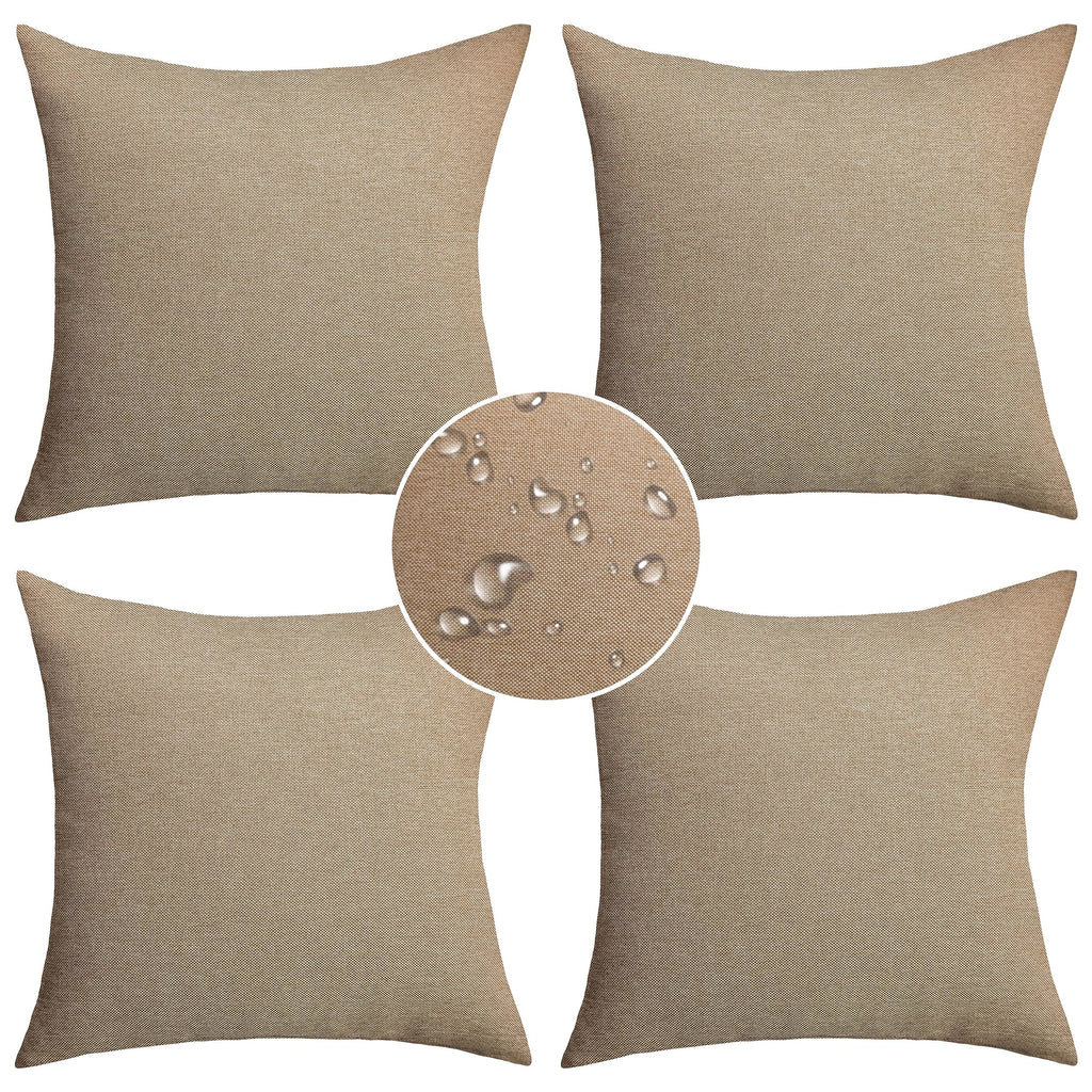 Demetex Outdoor Linen Pillow Covers 18x18 Waterproof Square Throw Pillow Covers Farmhouse Pillow Cases for Balcony Porch Patio, Set of 4, 18 x 18 Inch, Linen