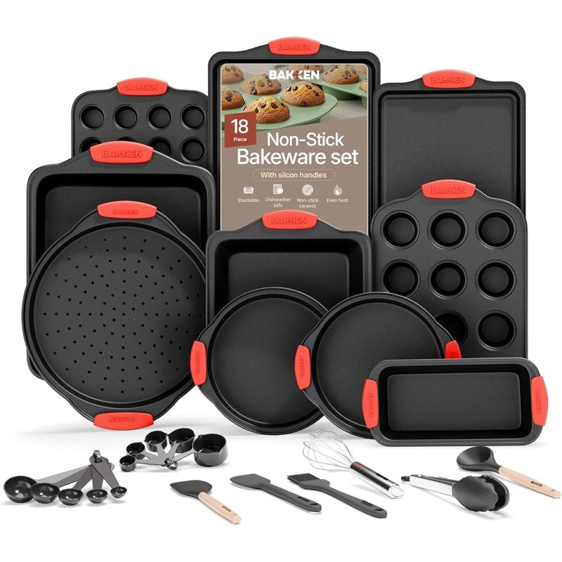 Nonstick Carbon Steel Baking Pan Set with Silicone Handles - Black